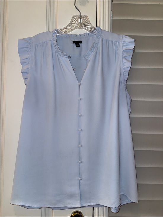Ann Taylor Tops - Ann Taylor Light Blue Ruffle Cap-Sleeve Button-Front Blouse